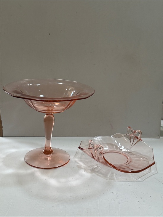 Fostoria Other - Elegant 1928 Depression Fostoria Fairfax Pink Glass Compote and Matching Dish